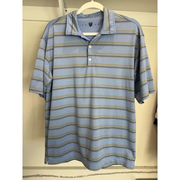 Nike Golf Men's‎ Polo Striped Size Large Blue Gold - Picture 1 of 7